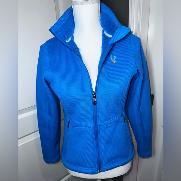 Spyder Blue Core Fleece Full Zip Jacket Warm Athletic Ski Layer - Picture 6 of 16